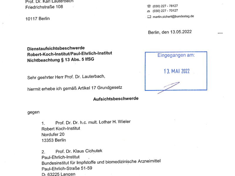 Dienstaufsichtsbeschwerde gegen RKI und Paul-Ehrlich Institut