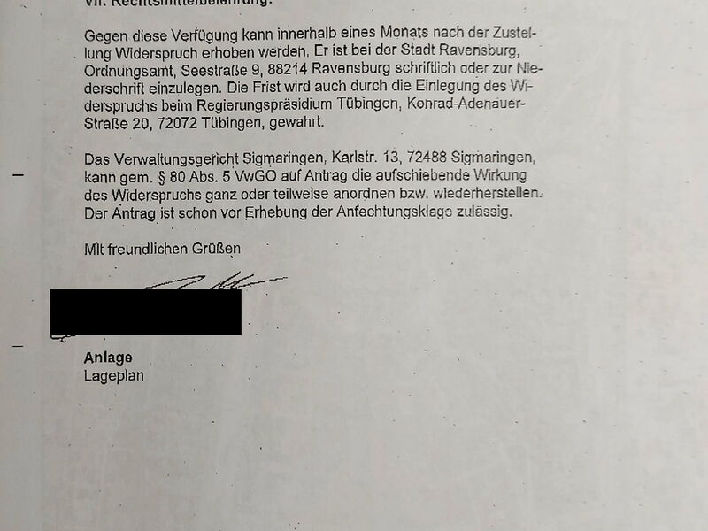 Schreiben vom 17.12.2021 der Stadt Ravensburg gegen Ralph Niemeyer.