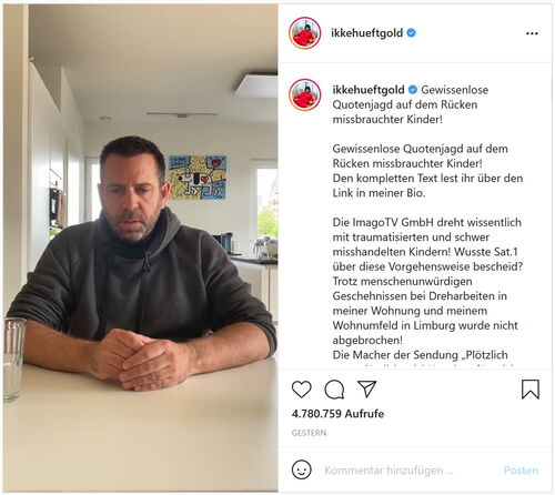 Ikke Hüftgold auf Instagram: „Gewissenlose Quotenjagd auf dem Rücken missbrauchter Kinder!“