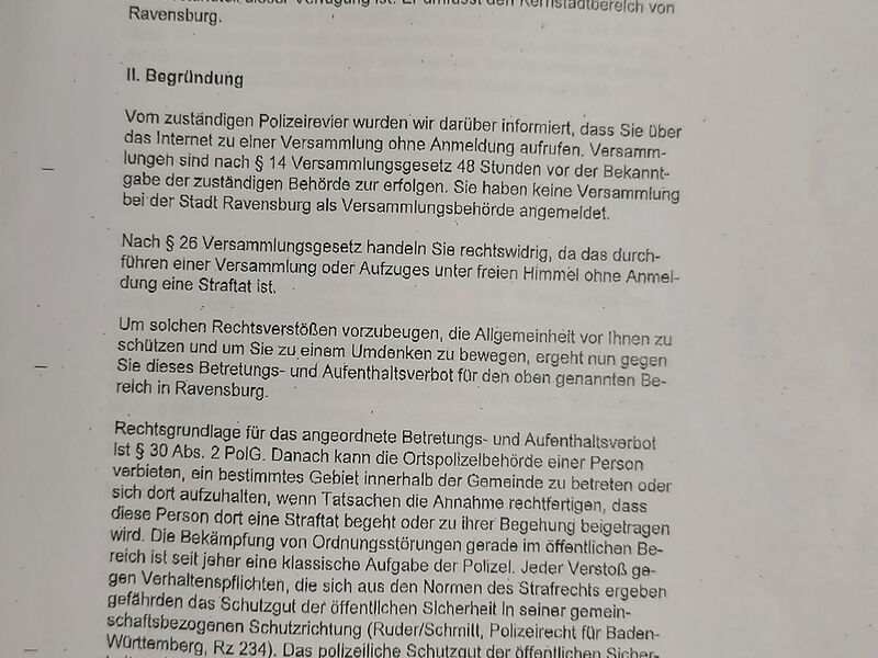 Schreiben vom 17.12.2021 der Stadt Ravensburg gegen Ralph Niemeyer.